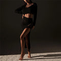 Sexy Lady Two Pieces Sets Hollow Out Crochet Knitted Suit Parti Dresses Women 2 Piece Matching Set with Midi Skirt Outfit