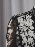Vintage Indie Folk Style Print Dress for Women V Neck Three Quater Sleeves Patchwork Hollow Out Tiered Dresses Female New