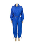 Casual Sporty 2 Piece Set Women Patchwork Tracksuit Full Sleeve Zip Crop Jacket+Shirring Pants Basic Trend Streetwear