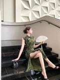 Olive Girl Red Embroidered Qipao for Garden Wedding 2026 Fairycore Photoshoot Everyday Wear S-XL XS-3XL Plus Size Hand Embroidered Romantic Garden Party Editorial Not Costume Qipao Cheongsam Chinese Dress Chinese Heritage Fashion Women