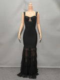 Black Color Women Sleeveless Sexy Square Collar Bodycon Mermaid Gowns Dress Bandage Fashion Evening Party Prom Outfit Vestidos