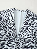 Zebra Stripe Print Two Piece Set for Women Lapel Long Sleeve Spliced Zipper Short Coat Mid Waist Knee Skirt Female