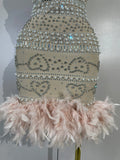 Woman Evening Party Club Cocktail Luxury Birthday Dresses Sparkly Diamonds Pearl Feathers Sleeveless Bodycon Short Bandage Dress