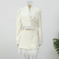White Ruffle Stand Collar Peplum Skirt Set Romantic High Neck Long Sleeve Slim Co-ord 2026 Spring Wedding Dating Party Outfit
