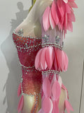 Luxury Sparkly Rhinestones Pearl Leaves Sexy Mesh Long Dress Women Celebrate Party Birthday Wedding Dress Nightclub Stage Outfit