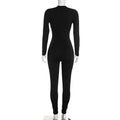 Sexy Hollow Out Jumpsuits Woman Trend Metal Buckle Decoration Full Sleeve Skinny Peach Hip Party Club Street Overalls