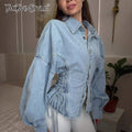 Retro Lace Up Women Jackets Lapel Collar Long Sleeve Fitted Jacket for Casual Daily City Stroll Wear Fashion Autumn