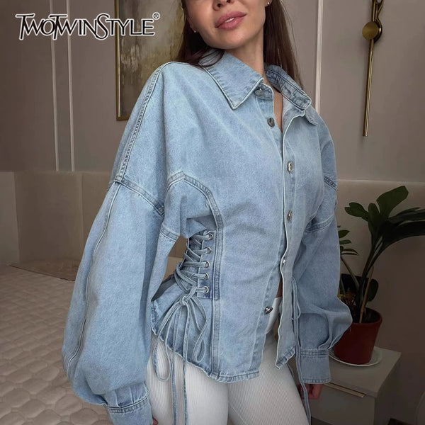 Retro Lace Up Women Jackets Lapel Collar Long Sleeve Fitted Jacket for Casual Daily City Stroll Wear Fashion Autumn