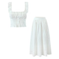 Solid Two Piece Set Dor Women Square Neck Sleeveless Top High Waist Loose Skirts Sets Female Fashion