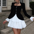 Hit Color Loose Mini Dresses for Women Square Neck Long Sleeve High Waist Temperament Dress Female Fashion