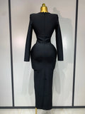Women Sexy Luxury Sparkly Beading Bandage Dress 2025 Long Sleeve Bodycon Celebrity Party Elegant Evening Club Pary Dresses