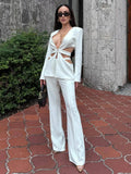 Red Sexy V-neck Long Sleeve Jacket+High Waist Flare Pants Blazer Set Women'S 2026 New Hollow Out Designer Two-Piece Set