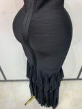 Women Sexy Halter Neck Ruffles Pacthwork Bandage Dress Black Sleeveless Backless Bodycon Dresses Evening Party Birthday Gown