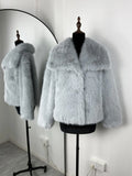 Solid Faux Fur Lapel Women's Coat Luxury Gradient Cropped Fluffy Fur Jacket Coat Winter Thicken Outerwear High Street
