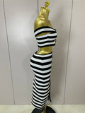 Sexy Off Shoulder Striped Button Two Piece Mini Bandage Set 2025 Women Celebrity Designer Evening Party Luxury Birthday Outfit