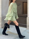 Solid Minimalist Mini Dresses For Women Round Neck Long Sleeve High Waist Elegant Dress Female Fashion New Style