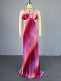 Elegant Sleeveless Sweet Strapless Gradient Floor-Length Long Women Dress Beach Party Evening Sexy Pleated Dresses