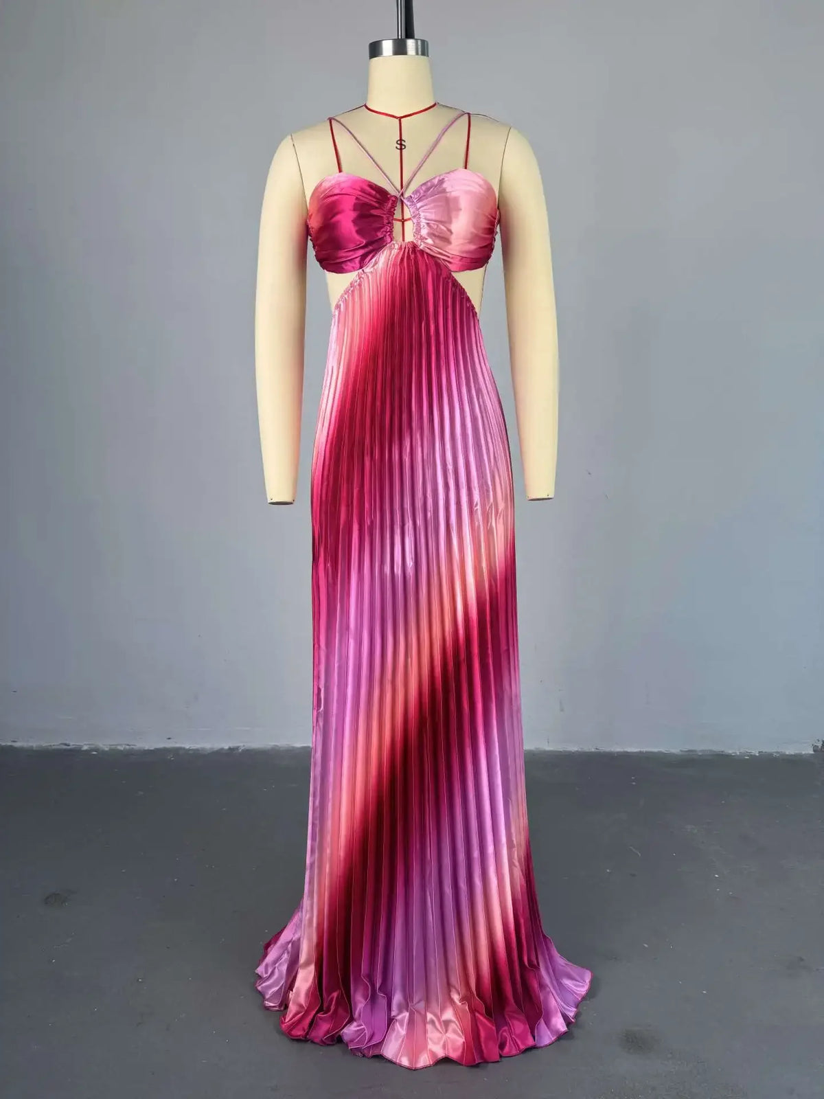 Elegant Sleeveless Sweet Strapless Gradient Floor-Length Long Women Dress Beach Party Evening Sexy Pleated Dresses