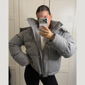 Women Hooded Stand Collar Cropped Puffer Jacket Zip Snap Button Loose Slim Short Quilted 2026 Casual Winter Warm Outerwear Coat