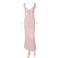 V-neck Cut Out Lace-Up Spaghetti Strap Dress For Women Summer Beach Long Dress Fashion Sexy Sleeveless Slim Gown Clothes