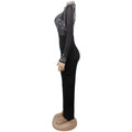 Sexy Rhinestone Patchwork Bodycon Jumpsuits Women Mesh See Through Long Sleeves Rompers Female Party Clubwear Overalls