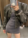 Women's Jacket New Vintage Imitation Leather Bomber Jacket Coat Top Women's Style