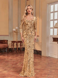 Luxury Evening Dress Women Half Sleeve Mermaid Formal Sequin Prom Maxi Dress Elegant Wedding Party Cocktail Graduation Gown