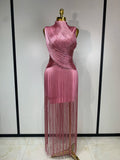Women Sexy Sleeveless Tassel Bodycon Bandage Dresses Celebrity Elegant Evening Party Nightclub Luxury Birthday Cocktail Dress