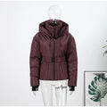 Ski Parkas Coat Jacket Women Zipper Belts Thicken 2025 Winter Skiing Cotton Lapel Snow Female Skiwear Outdoor Street Outwear Top