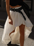 White Loose Spliced Folds Skirts for Women High Waist Streetwear Irregular Skirt Female Summer Fashion Style New