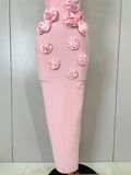 Newest Sexy Strapless Backless Red Flower Long Bandage Dress Women Celebirty Elegant Prom Evening Club Party Birthday Dresses
