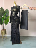 Women Long Sleeve Stacked Mesh with Lining Bodycon Cocktail Long Dress  Autumn Evening Birthday Sexy Party Dresses