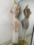 Luxury Sparkly Sequins Pearls Flashing Women Sexy White Long Elegant Celebrity Birthday Dress Cocktail Vestidos Prom Gowns