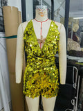 Women Black Green Star Party Sequin Playsuit Mono Overall Overoles Deep V Neck Overalls Women Summer One Pieces Romper