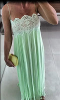 Light Green Lace Patchwork Dress Women Chic Pleated Sleeveless Loose Fit Long Dresses 2026 Lady Beach Daily Resort Sundress New