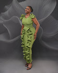 Women Ruffles Splicing V-neck Sleeveless Bodycon Midi Pleated Maxi Long Dress  Birthday Sexy Club Party Even Dresses