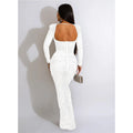 Open Back Glitter Sheer Mesh Party Maxi Dress for Women Fashion Full Sleeve Bodycon Sexy Club Long Evening Dress Vestidos