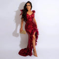 Women Sexy Dresses for Club Night Sequin Bodycon Party Club Night Out Dress Feather Backless Evening Formal Maxi Dress