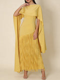 Elegant Luxury Dinners Red Maxi Dress for Women Sleeveless Cape Design Full Fringe Skirt for Fashion Parties Events