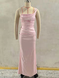 Elegant Satin Corset Long Dresses Women's One Shoulder Maxi Dress Evening Party Wedding Guest Blue Pink Prom Graduation Brown