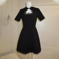 Sexy Lace Spliced Stand Collar Dress Women Summer Solid Slim High Waist Short Sleeves Leisure Dress Female Party Dress