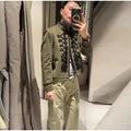 Women Woven Patchwork Napoleon Jacket Shoulder Pad Long Sleeve Hook Closure Street Blazer 2026 Spring Chic Casual Edgy Crop Coat