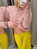 Women Crew Neck Knit Cardigan Single‑Breasted Metal Buttons Long Sleeve Cropped Sweater Coat Pockets Casual Knitwear Outerwear