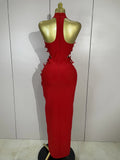 Sexy Hollow Out Sleeveless 3D Flower Red Bodycon Long Bandage Dress Women Evening Party Birthday Elegant Wedding Guest Clothing