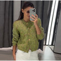 Women Crew Neck Knit Cardigan Single‑Breasted Metal Buttons Long Sleeve Cropped Sweater Coat Pockets Casual Knitwear Outerwear