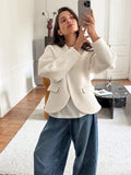 Temperament Solid Woolen Coat for Women V Neck Horn Sleeves Fashionable Designer Jackets Female Autumn New Style