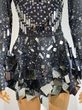 Luxury Sequins Long Sleeve Mini Dress Women Sexy Spandex Performance Dance Costume Party Celebrate Night Club Stage Outfit