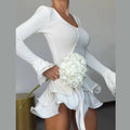 Fashion 3d Flower Women's Short Dress Slim V-neck Buttons Flare Sleeve Lace Up Party Dresses 2026 Summer Lady Solid Beach Robes