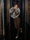 Furry Deep V-Neck Jumpsuits Woman Hipster Patchwork Trend Sexy Stretch Fitness Club Activity Luxury Midnight Overalls