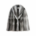 Fashion 90s Vintage Retro Brown Striped Faux Fur Coat Women Winter Chic Scraf Collar Overcoat Fox Fur Jacket
